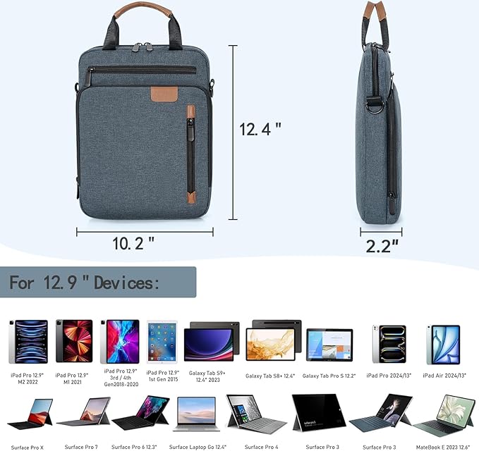 12.9 Inch Tablet Sleeve Bag, Padded Carrying Case for 13" iPad Air M4 M3 M2 2026-2024, iPad Pro M5 M4 M2 M1, Samsung Galaxy Tab S9 FE+/S9+/S8+/S7 FE/S7+ 12.4" 2022/2023, Surface Laptop Go 12.4"