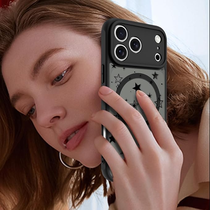 KANGHAR Case Compatible with iPhone 17 Pro Max Stars Pattern [Compatible with Magsafe] Cute Protective Magnetic Case for Girls Women Men Black