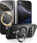 TOBOVON Magnetic for iPhone 16 Pro Max Case with Ring Stand, Fits MagSafe, with Built-in Camera Lens Protector, Slim Electroplated Shockproof Phone Cover, Black
