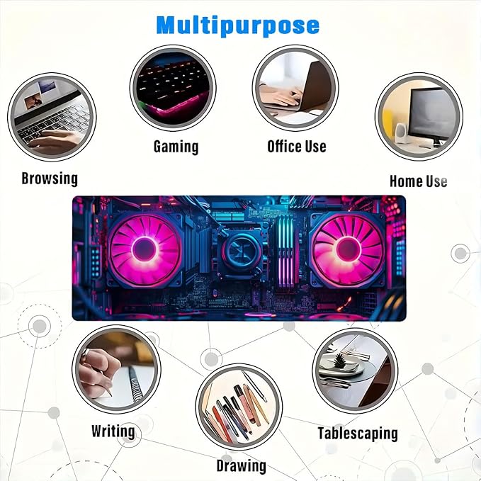 Cyberpunk Mouse Pad Neon Technology Exquisite XL Mouse Pad Large Mousepad Extended Laptop Keyboard Mat Gaming Desk Pad Mouse Mat Fits Home Desk, Office Table, or Study Room 31.5x11.8 Inch