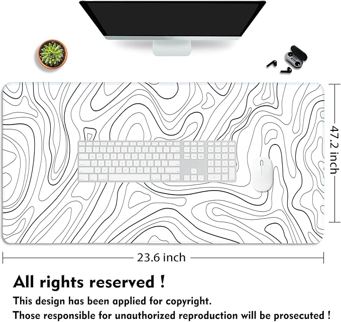 White Topographic Mouse Pad XXXL - Giant Full Desk Gaming Mat, Huge Keyboard Pad for Ultimate Battlestation & Room Setup