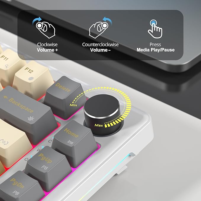75% Brown Creamy Mechanical Keyboard Wired, Creamy Sound Gasket Gaming Thocky Keyboard with Knob, Hot Swappable RGB Custom Keyboard, Pre-lubed Cream Switch Keyboard (82 Caramel)