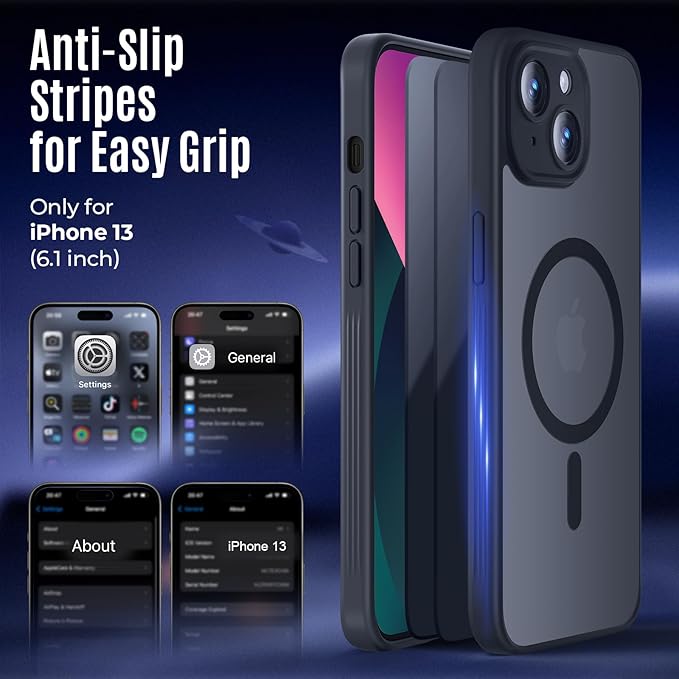 Symcele Designed for iPhone 13 Case, Compatible with MagSafe, with Privacy Screen Protectors X2, [Camera Protection] [15FT Military Drop Protection] Shockproof Phone Case, 6.1", Black