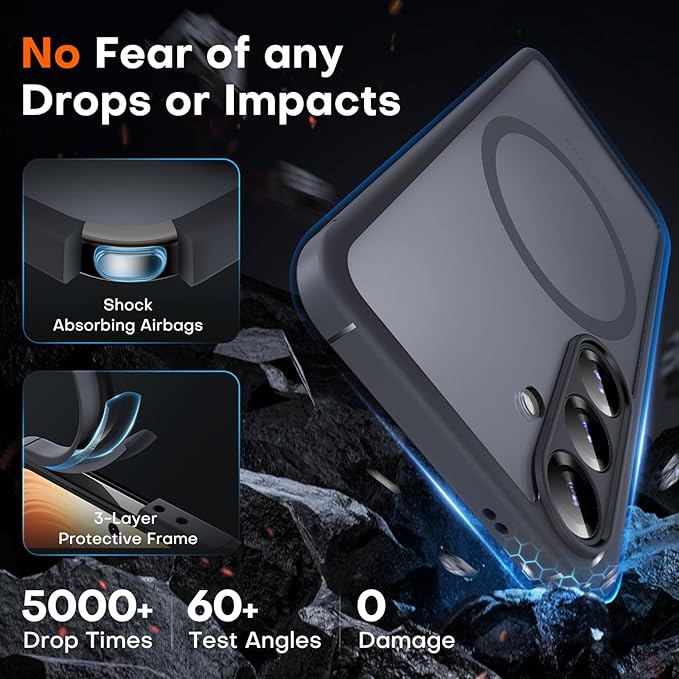 TOCOL for Samsung Galaxy S25 Case, Upgraded Full Camera Protection, Compatible with Magsafe, Drop Protection Slim Magnetic Matte Back Cover for Galaxy S25 6.2-Inch (Black)