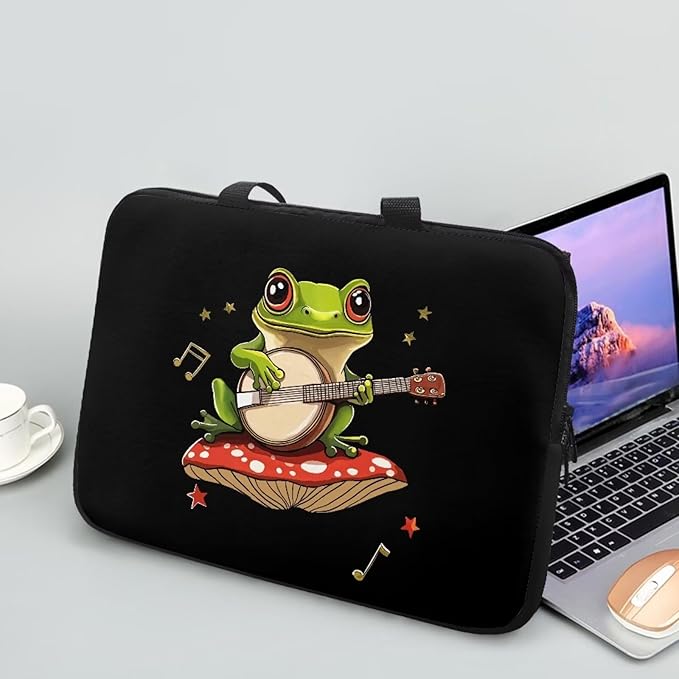12 Inch Mushroom Frog Laptop Sleeve, Protective Tablet Case with Handle, Water Resistant Zipper Computer Carrying Bag Notebook Cover Messenger Briefcase for Travel/Business/School