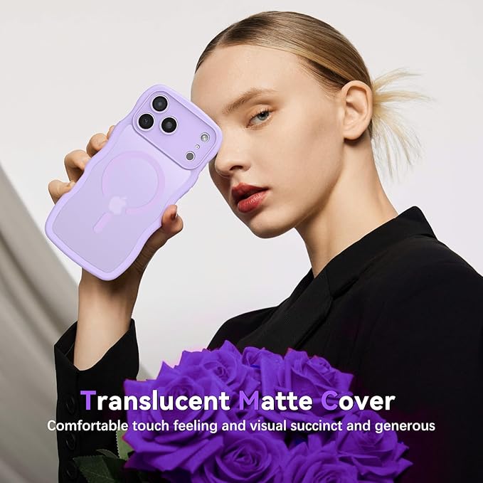 BENTOBEN Magnetic for iPhone 17 Pro Max Case, Cute Wavy [Full Camera Protection][Compatible with MagSafe] Matte Anti-Slip Bumper Women Girls Boys Protective Cover for 17 ProMax 6.9", Lavender Purple