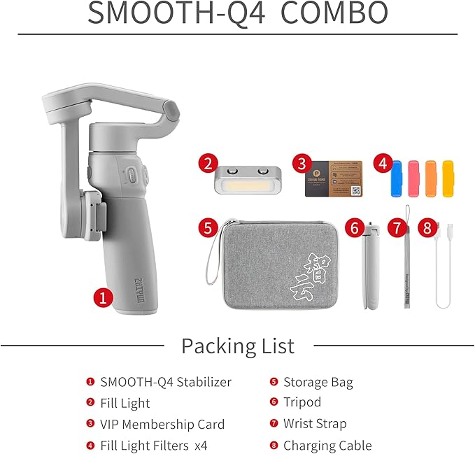 ZHIYUN Smooth Q4 Combo Gimbal Stabilizer, 3-Axis Smartphone Phone Gimbal, Built-in Extension Rod, Foldable and Portable, Android and iPhone Gimbal, Vlogging Stabilizer, TikTok YouTube Video