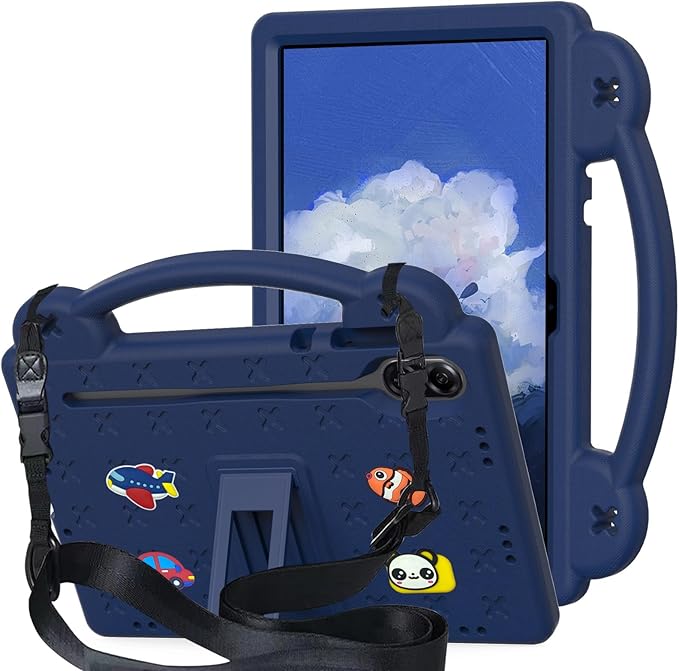 AKABEILA Compatible with Honor Pad X8a 2024/Pad X9 11 inch 2024/Infinix Xpad 11 inch X1101 2024 Tablet Case, Kids Shockproof Protective Case with Shoulder Strap & Stand Handle Navy Blue