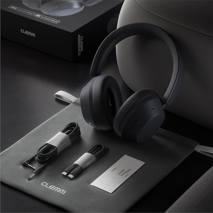 Clemm Ambience Over-Ear Headphones with Microphone, Noise Cancelling and Transparency Mode, 65H Playtime, Memory Foam, Graphite
