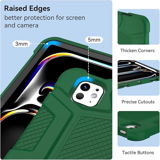 Case for iPad Pro 13 Inch Case (M5 2025/ M4 2024) with Pencil Holder, Built-in Stand, Military Grade Shockproof Protective Cover for iPad Pro 13" (Alpine Green)