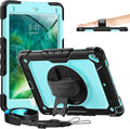 Timecity Case for iPad 6th/5th Generatio 9.7 Inch 2018/2017 with Rotating Stand/Strap, Full-Body Silicone+PC Protective Case for iPad 5th/6th Gen/Air 2/ Pro 9.7 - SkyBlue