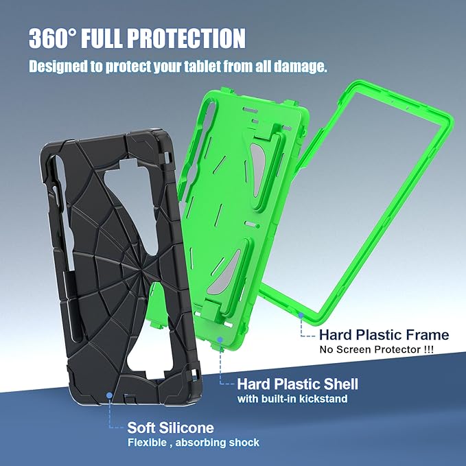 AKABEILA Compatible with Samsung Galaxy Tab S10 FE 2025/Tab S10 Lite 2025 Tablet Case，Lightweight Shockproof Rugged Protective Cover with Kickstand for Kids Children Boys Babies Dark Green