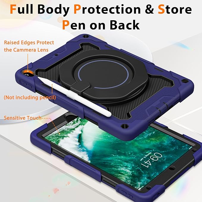 ROISKIN for iPad Pro 10.5 Case 2017/iPad Air 3rd Generation Case 2019, Rugged Heavy Duty Protective Cover with Screen Protector Pencil Holder, 360° Swivel Stand/Handle, Shoulder Strap for Kids