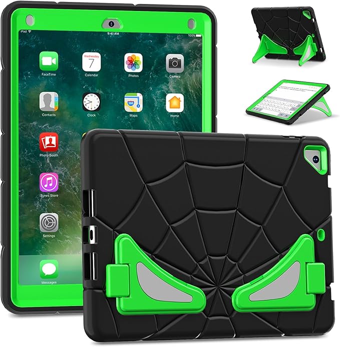 AKABEILA Compatible with Apple iPad 9.7 5th/6th(2017/2018)/iPad Air 2/iPad Pro 9.7 Tablet Case，Lightweight Shockproof Rugged Protective Cover with Kickstand for Kids Children Boys Babies Dark Green