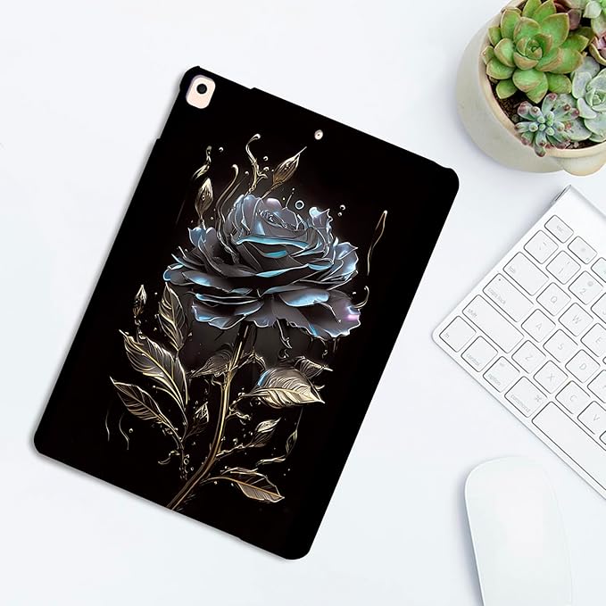 Dteck for iPad Air 3rd Generation Case 2019, iPad Pro 2017 Release Case 10.5-Inch, Soft Silicone Basic Tablet Case, Slim Fit Ultra Thin Lightweight Back Cover Case, Cute Cartoon TPU Case, Black Flower