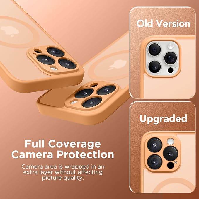 CAPRARO Magnetic Compatible with iPhone 16 Pro Max Case, Upgraded [Full Camera Protection] [Compatible with MagSafe] Protective Translucent Matte Women Phone Case Cover, Light Orange