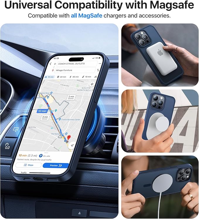 Magnetic for iPhone 15 Pro Max Case, [Compatible with MagSafe][Military-Grade Drop Protection][Anti-Yellowing]Shockproof Translucent Matte Cover for iPhone 15 Pro Max Phone Case,Midnight Blue