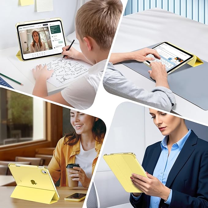 MoKo for iPad Air 11 inch Case (M4/M3/M2) 2026/2025/2024, iPad Air 5th/4th Gen 10.9 inch Case 2022/2020 with Pencil Holder, Slim Light Trifold Cover with Hard PC Translucent Back Shell, Light Yellow