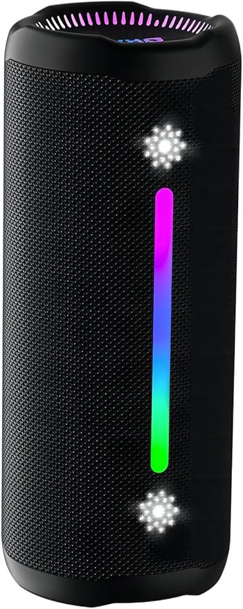Bluetooth Speaker Wireless Loud Stereo Sound IPX7 Waterproof Outdoor Portable 25W Super Bass Speakers for Home Party Beach with 24H Playtime Colorful Lights BT 5.3 TWS Pairing Birthday Gift Black