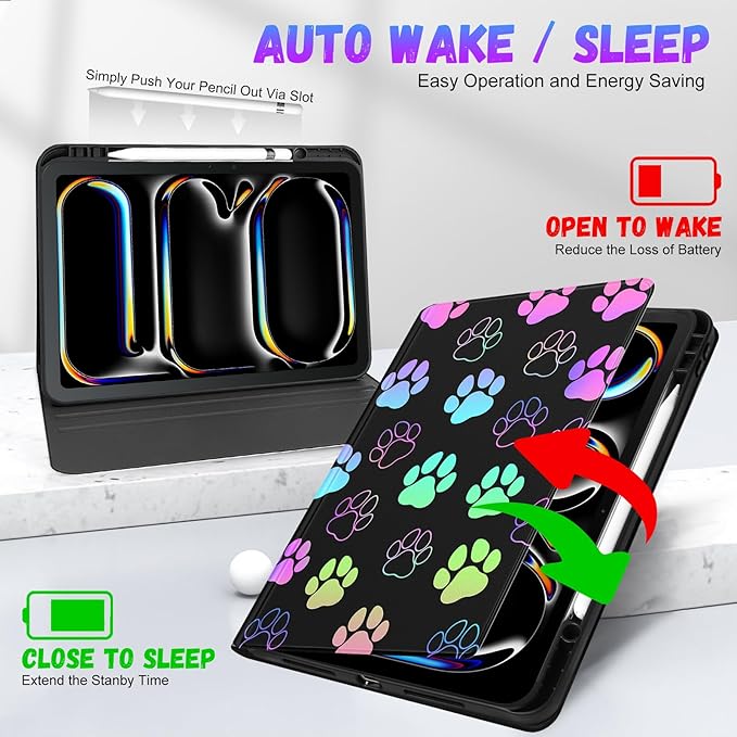 Uppuppy for iPad Pro 13 Inch Case 2024 - Women Cute Girls Folio Smart Cover with Pencil Holder Kids Girly Design Unique Pretty Dog Print for iPad Pro M4 13 Inch Cases A2925 A2926 A3007