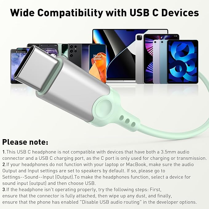 USB C Headphones Wired Type C Earphones for Samsung/Galaxy S26 S25 S24 Plus S23 S22 S21 S20 Ultra Magnetic Corded Earbuds for iPhone 15 Pro Max 16 16e 17 17e Air for Apple/Android Ear Buds Mint