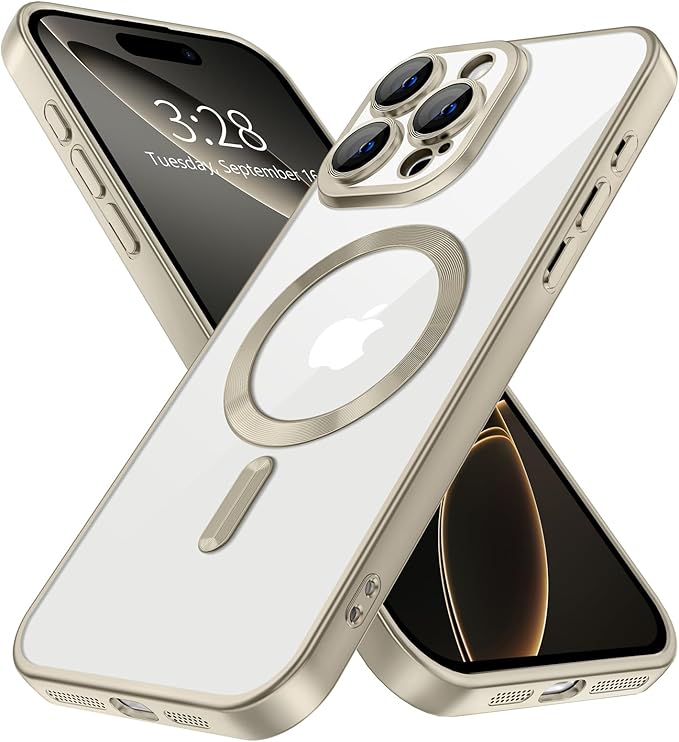 Hython Magnetic Clear for iPhone 16 Pro Case with Camera Lens Protector [Compatible with MagSafe] Luxury Plating Edge Slim Soft TPU Cover Protective Phone Case for iPhone 16 Pro 6.3", Matte Gray