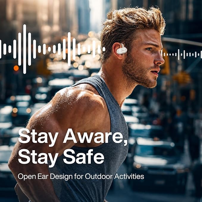 MINDBEAST Open Ear Earbuds with Bi-Axial Adjustment Fit and Immersive Sound, Bluetooth Wireless Headphones Ear Buds for Outdoor Exercise, Gym, and Conference Calls, Long Battery Life OpenBass Fit