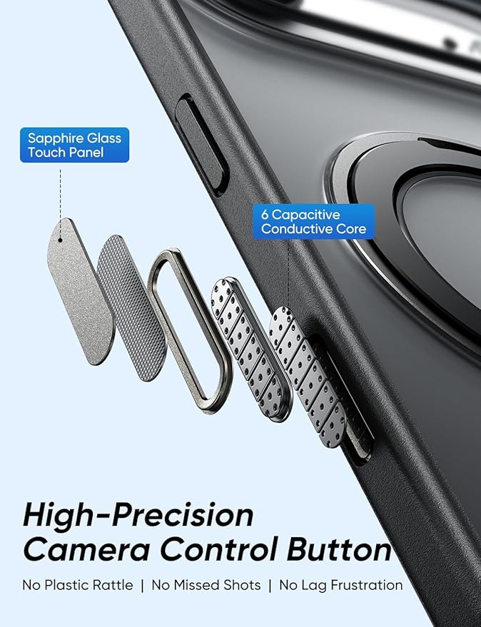 MAGIC JOHN 360° Rotatable Magnetic Invisible Stand for iPhone 17 Air Case [Camera Control Button] [Compatible with MagSafe] 16FT Shockproof for iPhone 17 Air Case with Kickstand, Black