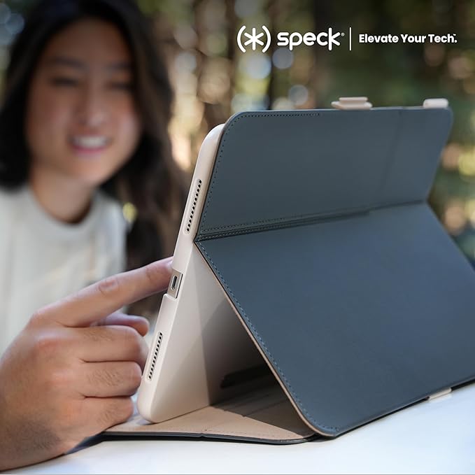 Speck New iPad Air 13 Case (2024) - Fits iPad Pro 12.9 Case (2022/2021, 6th/5th Gen) with Pencil Holder, Drop & Camera Protection, Slim Multi Range Stand, Balance Folio - Black/Black/White