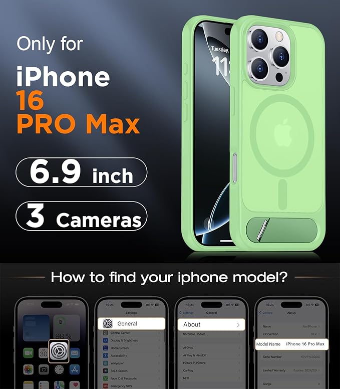 Magnetic Compatible with iPhone 16 Pro Max Case, [Built-in Invisible Kickstand][Compatible with MagSafe][Military Grade Shockproof] Slim Translucent Matte Phone Case for iPhone 16 Pro Max 6.9"