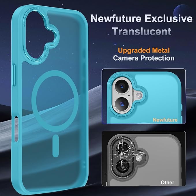 Newfuture Magnetic for iPhone 17 Case [Compatible with Magsafe] [Military Grade Drop Protection] Translucent Matte Anti-Scratch Shockproof Protective Phone Cover 6.3 Inch, Lake Blue
