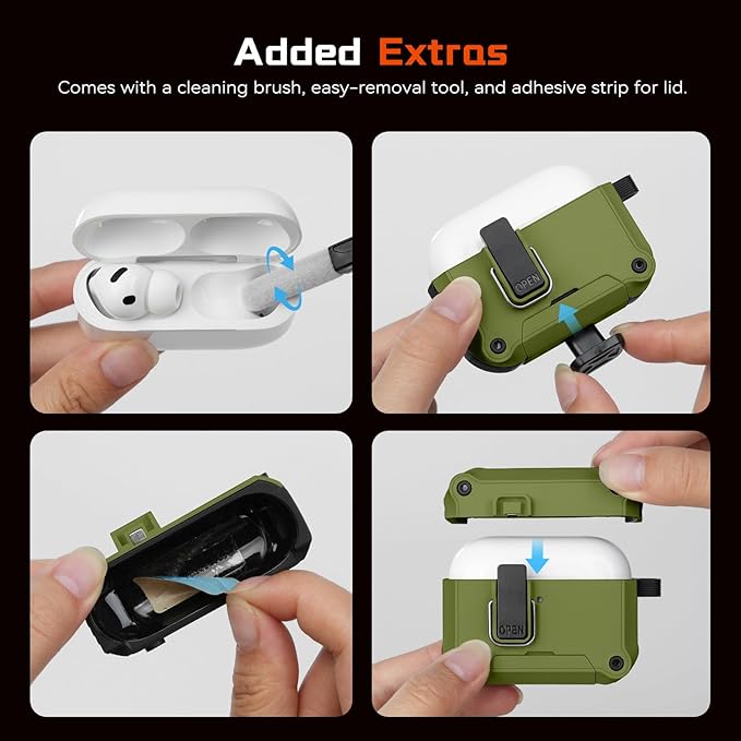 Inesore Compatible with AirPods Pro 3 Generation Case,Secure Lock & Phone Stand Design,Compatible with MagSafe,Automatic Snap Switch Secure Cover for New AirPods Pro 3rd (2025)-Dark Green
