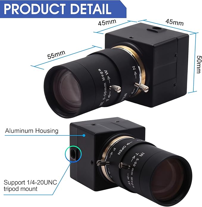 4K USB Camera - 10X Optical Zoom, Ultra HD 2160P, IMX415 Sensor, Plug and Play for Windows, Linux, Mac, Raspberry Pi