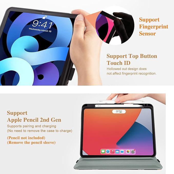 Rotating Case for iPad Air 11 Inch M4/M3/M2 2026, for iPad Air 5th/4th Gen Cases,for iPad Pro 11 Inch Case 4th/3rd/2nd/1st Generation Pencil Holder/Hand Strap/Pocket 360 Degree Rotating, Ocean Beach