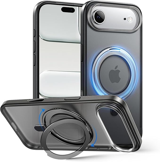 MAGIC JOHN 360° Rotatable Magnetic Invisible Stand for iPhone 17 Air Case [Camera Control Button] [Compatible with MagSafe] 16FT Shockproof for iPhone 17 Air Case with Kickstand, Black