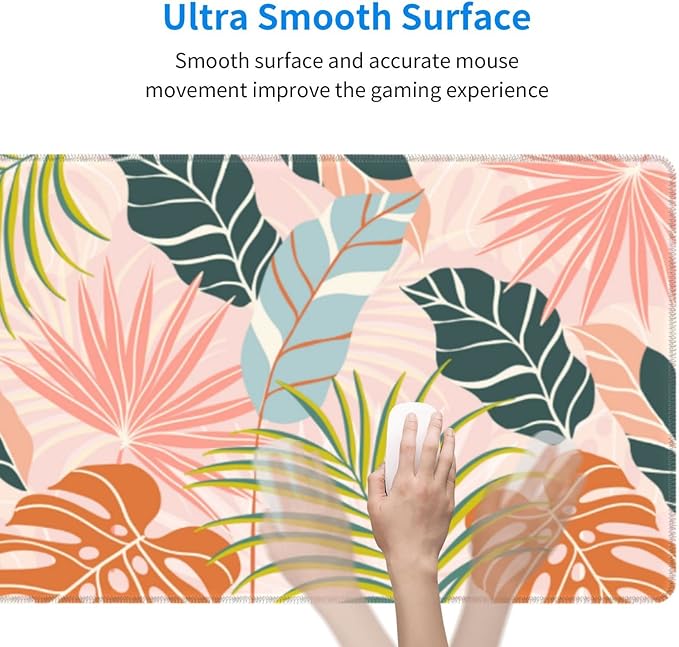 Large Gaming Mousepad, Cute Tropical Leaves with Boho Style XL Mouse Pads for Desk, Big Long Non-Slip Base Floral Extended Desk Pad for Keyboard and Mouse Gifts for Women Office Decor, 31.5*11.8 Inch