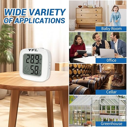 YFL Digital Hygrometer with Comfort Indicator,Indoor Room Temperature Monitor Thermometer, Pratical Hygrometer Thermometer for Home, Bedroom, Baby Room, Greenhouse, Cellar(White)