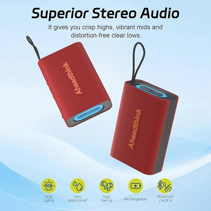 Bluetooth Speaker, Portable Wireless, IPX5 Waterproof, Bluetooth 5, RGB Color Lights, Loud Stereo Sound, Bass, TWS Pairing, for Party, Home, Outdoor, Traveling.