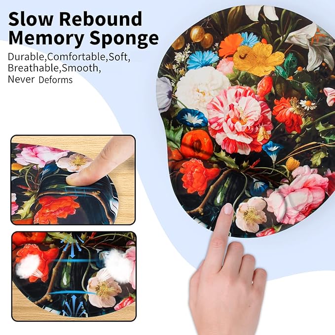 Ergonomic Mouse Pad with Wrist Support,Cute Mouse Pads with Wrist Rest,Comfortable Mouse Pad for Home Office Gaming Working Computers Laptop,Pain Relief with Non-Slip PU Base (Vase)