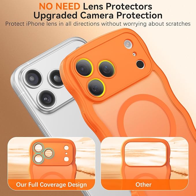 BENTOBEN Magnetic for iPhone 17 Pro Max Case, Cute Wavy [Full Camera Protection][Compatible with MagSafe] Matte Anti-Slip Bumper Women Girls Boys Protective Cover for 17 ProMax 6.9", Cosmic Orange