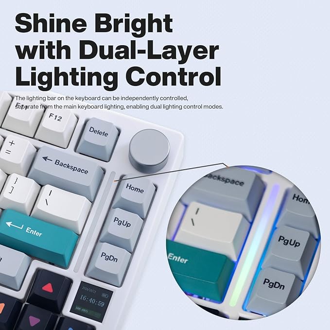 GK GAMAKAY TK75 V2 75% Silent Mechanical Keyboard with TFT Screen, Hot Swap RGB Bluetooth 5.0/2.4GHz Wireless/USB-C Wired PBT Cherry Profile Keycaps Gaming Keyboard (GamaKay Pegasus Switch)
