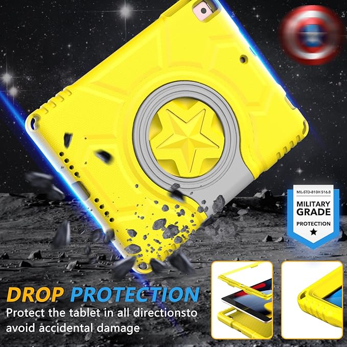 Kids Case for iPad (A16) 11th Generation 11 Inch 2025 & iPad 10th Generation 10.9 Inch 2022, Lightweight Shockproof Kids-Friendly Case Built-in Screen Protector with Handle Stand, Yellow