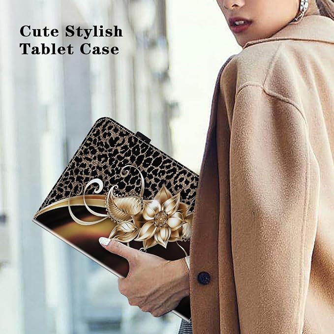 Case for iPad Pro 11 Inch (M5/M4) 2025/2024, PU Leather Tablet Cases Flip Folio Multi-Angle Viewing Stand Protective Cover with Card Slots - Metallic Flower