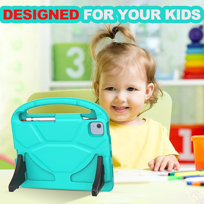 YIHE Kids Case for iPad A16 11th Generation (11" 2025) & 10th Gen (10.9" 2022) | Shockproof Tablet Cover with Built-in Screen Protector & Pencil Holder for iPad 10.9/11 Inch, Cyan Red