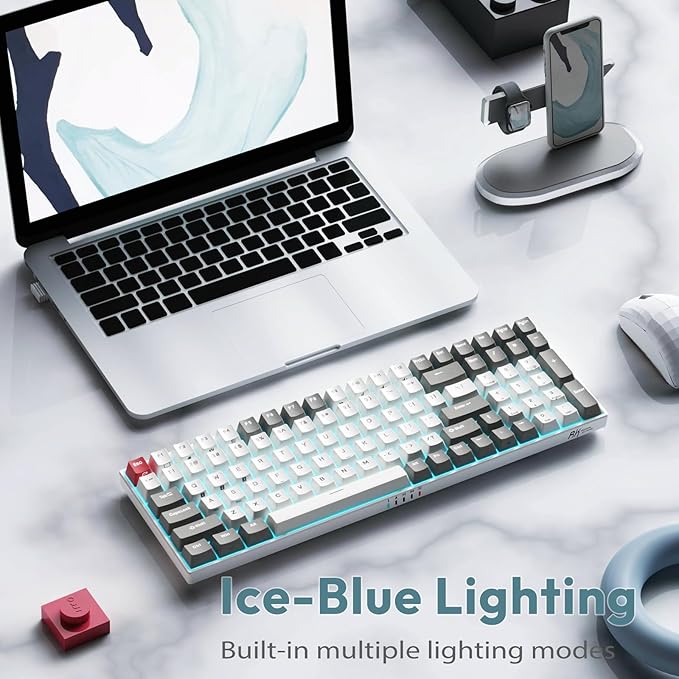 RK ROYAL KLUDGE RK100 Wireless Mechanical Keyboard RGB Backlit Bluetooth5.1/2.4G/Wired 96% Full Size 100-Key Hot Swappable Gaming Keyboard Red Switch Classic