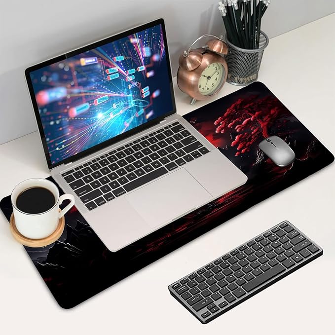 Japanese Mouse Pad, Large Japanese Desk Mat, XXL Anime Gaming Keyboard Mat, Non-Slip Rubber Base & Stitched Edges, Big Extended Desk Protector for Home Office, 31.5”x15.7” Dark Canyon