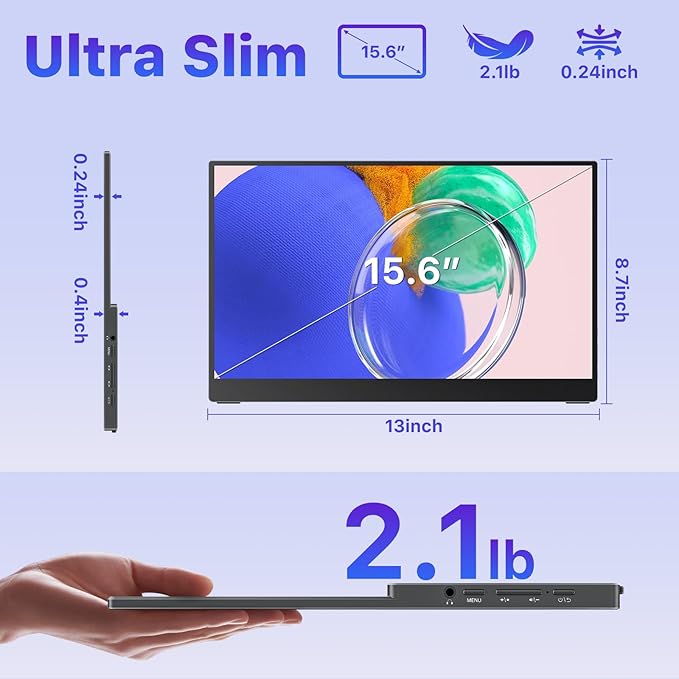VisionOwl Portable Monitor for Laptop, IPS USB-C HDMI Travel Second Monitor for MacBook Pro Air, PC, PS5, Xbox, Portable Second Screen, Built-in Kickstand, Speakers, VESA Mountable, 15.6