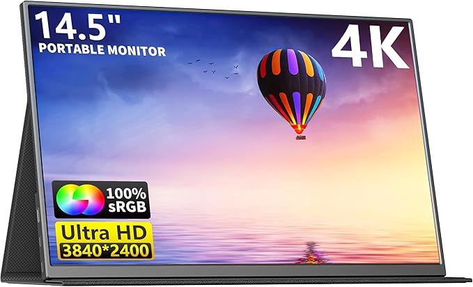 MAGICRAVEN 4K Portable Monitor, 14.5" IPS Laptop Screen, Slim Lightweight 1500:1 Dual USB C HDMI Gaming Display with Speakers, Travel Monitor for PC Phone PS5/4 Xbox Switch