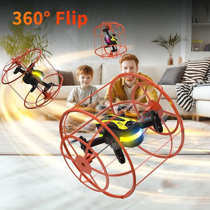 M17 Drone with Protective Cover Mini Drone RC Quadcopter for Beginners Land-Air Dual Mode Drone Headless Mode 3 Speed Modes 3D Flip One Key Control 2 Rechargeable Battery Gifts