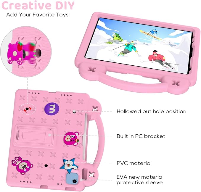 for iPad A16 11th 10th Generation Case 2025 2022 for Kids Boys, with Shoulder Strap Cute DIY Figures Kids Friendly Shockproof Handle Stand Protective Case Cover for Apple iPad 11th 10th Gen,Pink